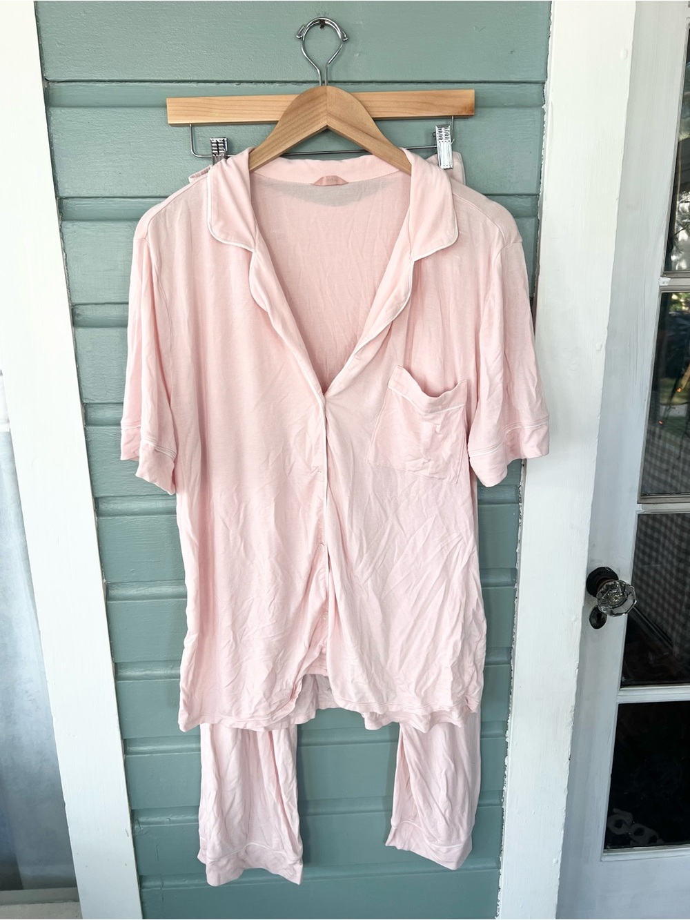 Eberjey two piece pajama set pink short sleeve size large cozy